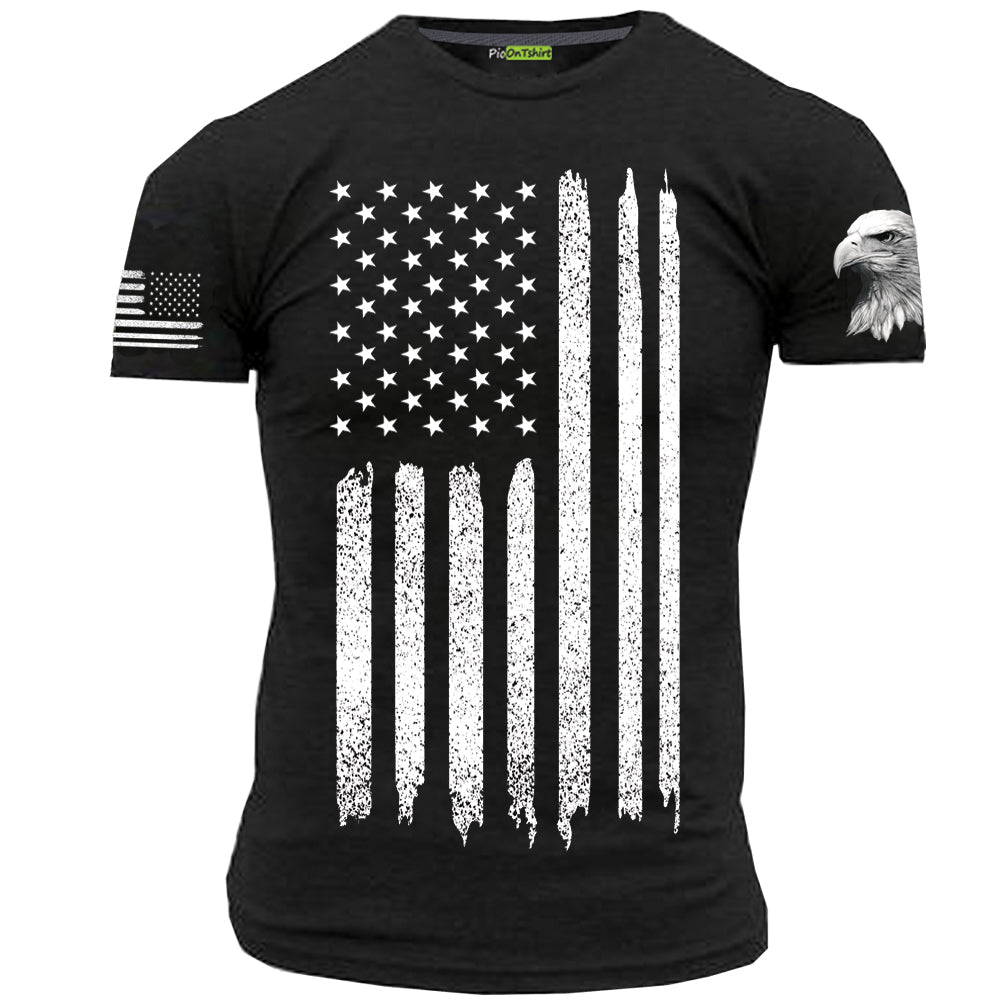 black American flag and 3D eagle sleeve t-shirt for men