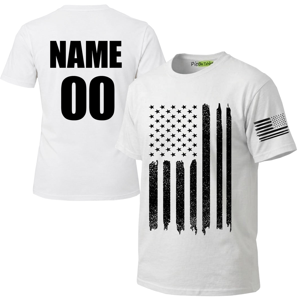 Custom American Flag T-Shirt for Men – Personalized Name & Number, 100% Cotton