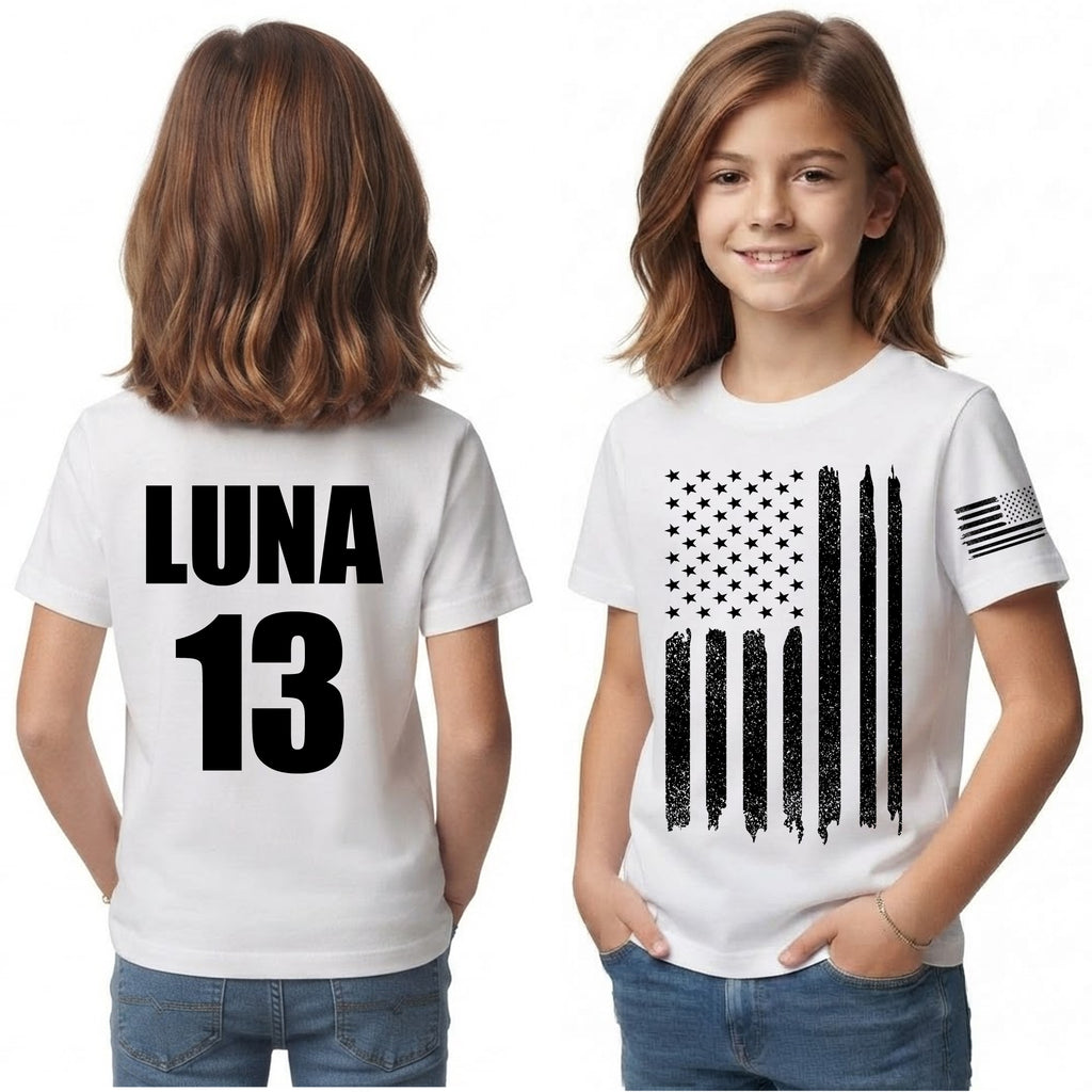 Custom American Flag T-Shirt for Men – Personalized Name & Number, 100% Cotton