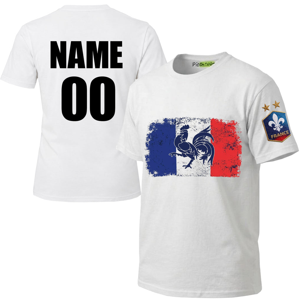 Custom France Flag T-Shirt for Men – Personalized Name & Number, 100% Cotton French Soccer Tee