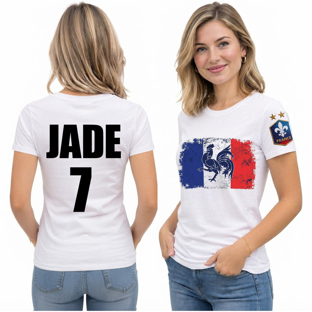 Custom France Flag T-Shirt for Men – Personalized Name & Number, 100% Cotton French Soccer Tee