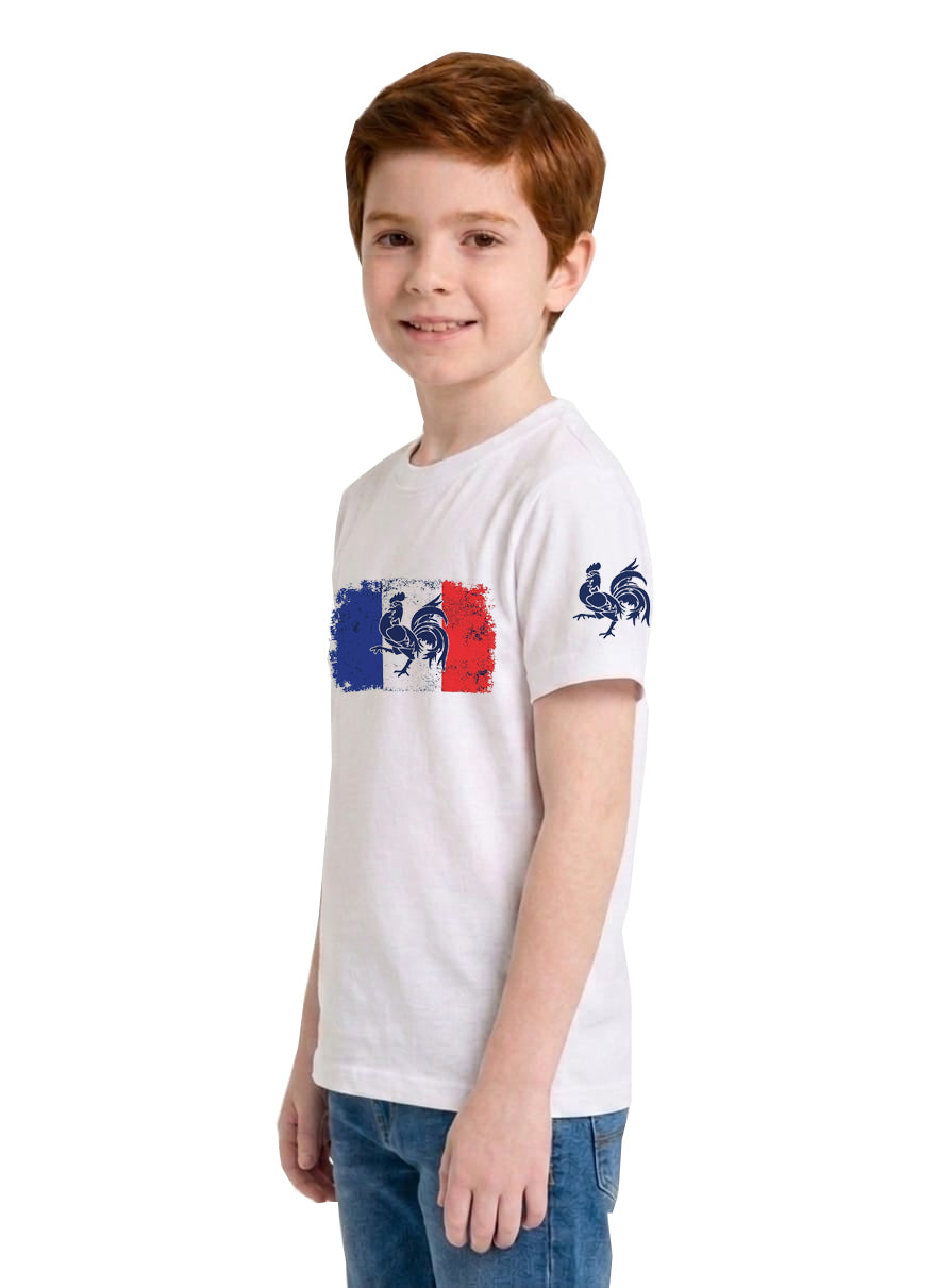 France flag and vintage rooster graphic t-shirt for children