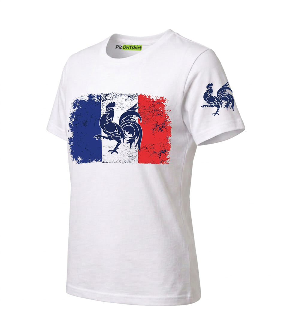 France flag and vintage rooster graphic t-shirt for women 3