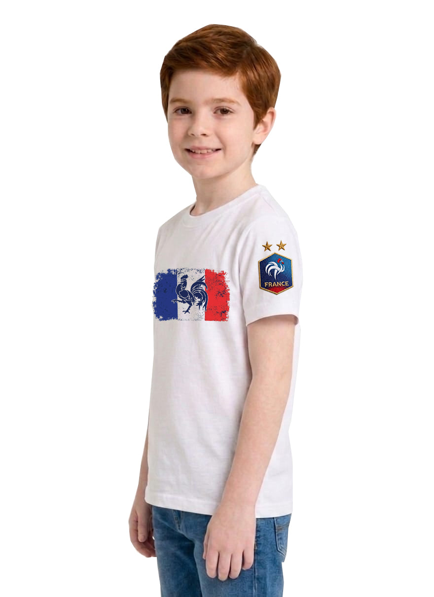 France flag t-shirt with 2 star FFF crest on sleeve for Boy Children 