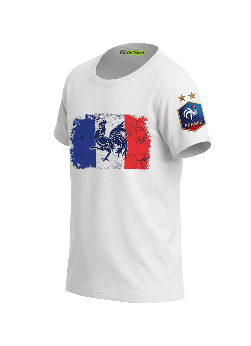 France flag t-shirt with 2 star FFF crest on sleeve for Boy Children 2