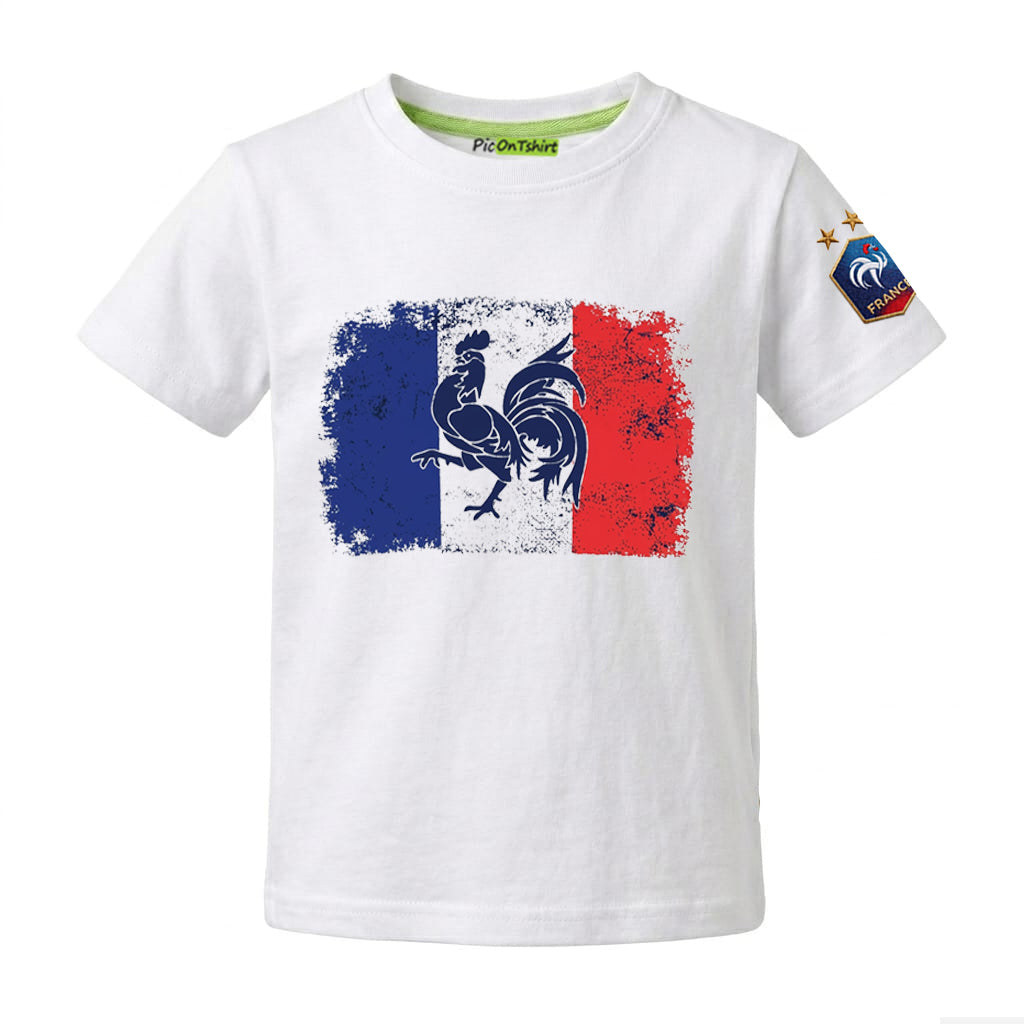 France flag t-shirt with 2 star FFF crest on sleeve for Boy Children 3