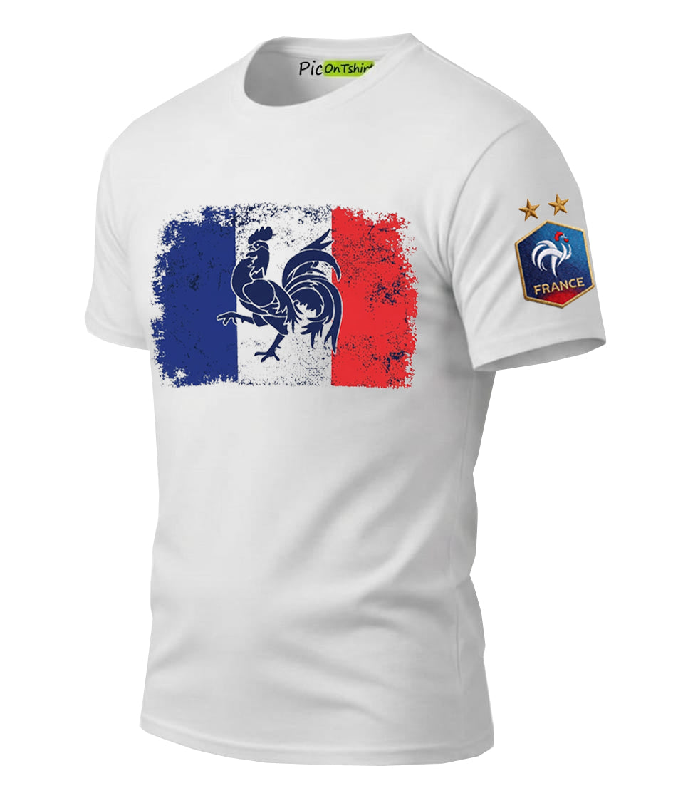 France flag t-shirt with 2 star FFF crest on sleeve for men