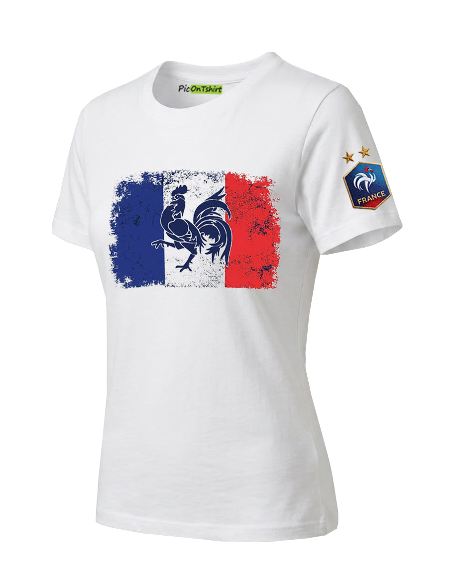 France flag t-shirt with 2 star FFF crest on sleeve for women 3