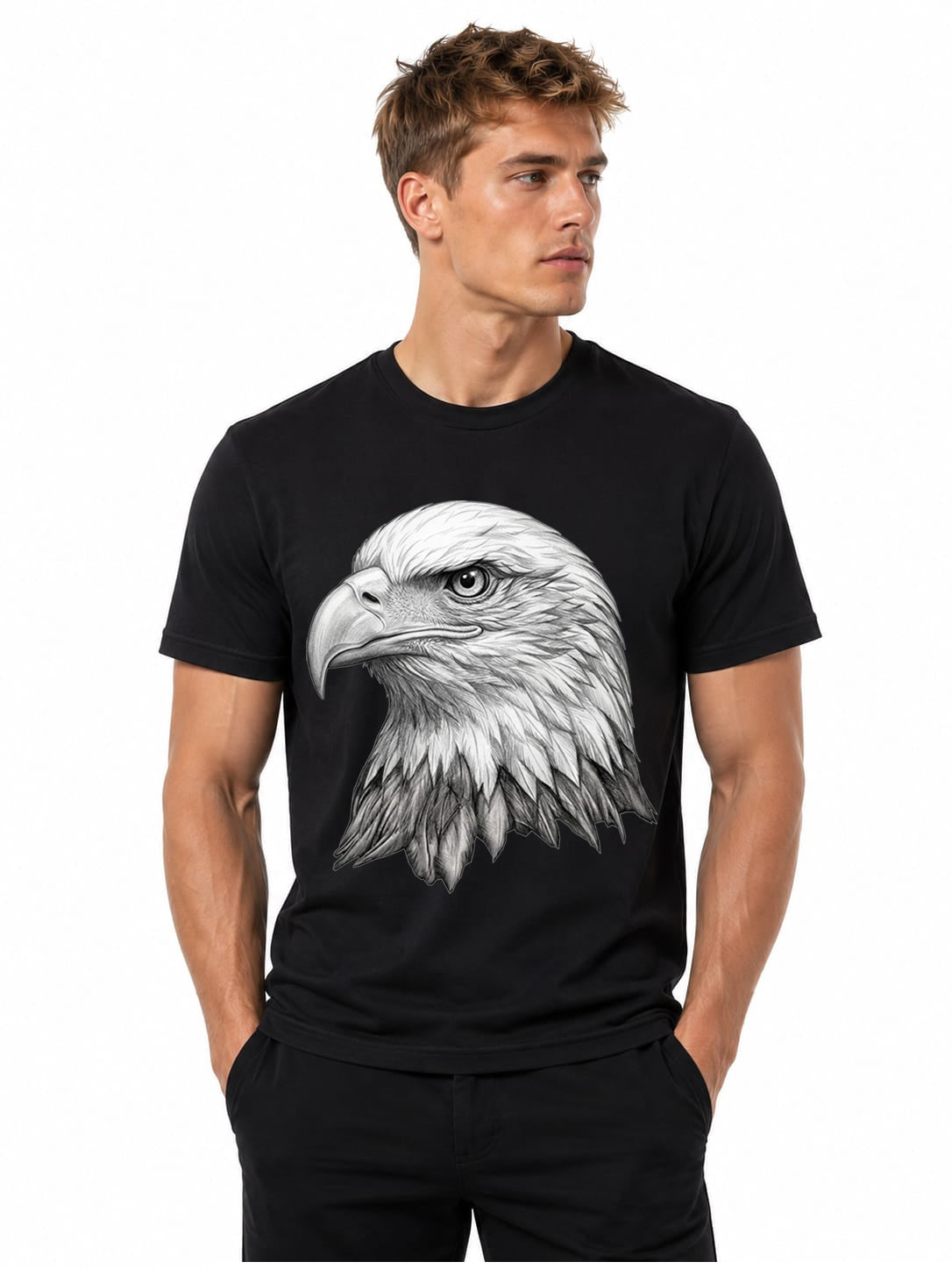 100% Cotton Graphic Tees Men 3D Bald Eagle T-Shirt, Graphic Shirt for Men, Gym Graphic Tee, Workout Fitness Streetwear