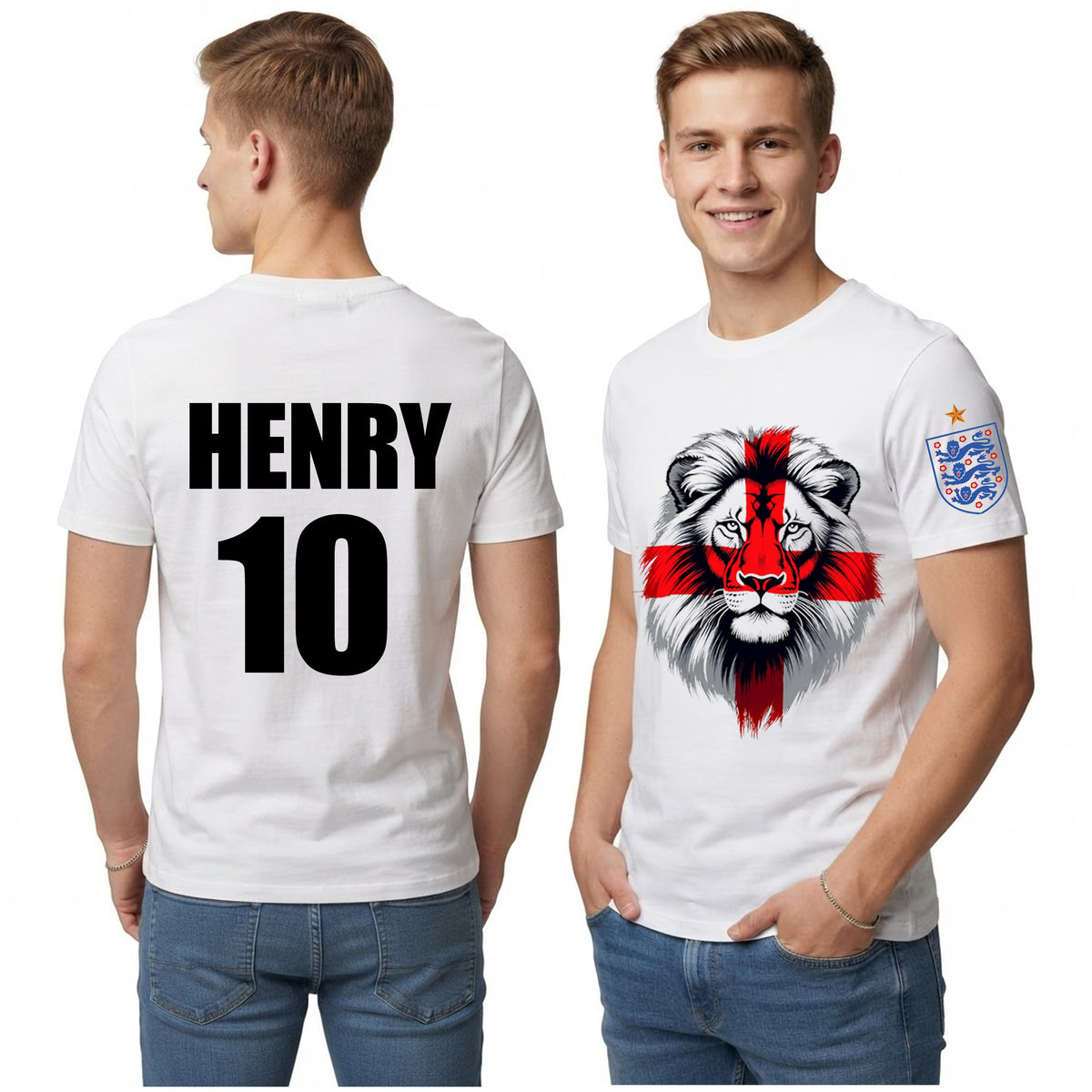 Custom England Flag T-Shirt for Men – Personalized Name & Number, 100% Cotton
