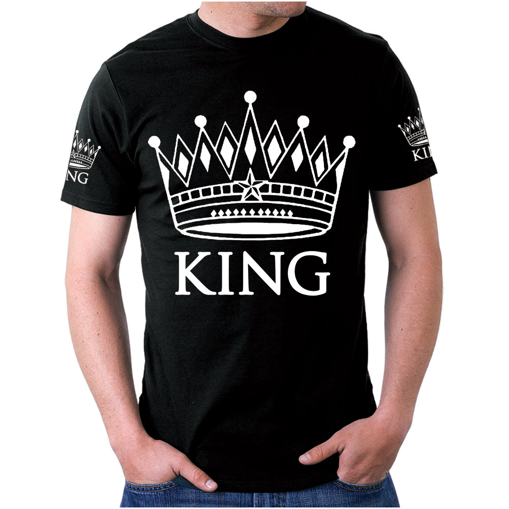 King & Queen Matching Couple Shirts — Him and Her Front & Sleeve Graphic Tees