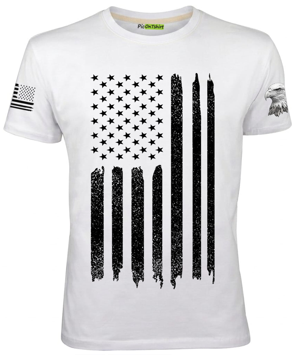 White American flag and 3D eagle sleeve t-shirt for men 2