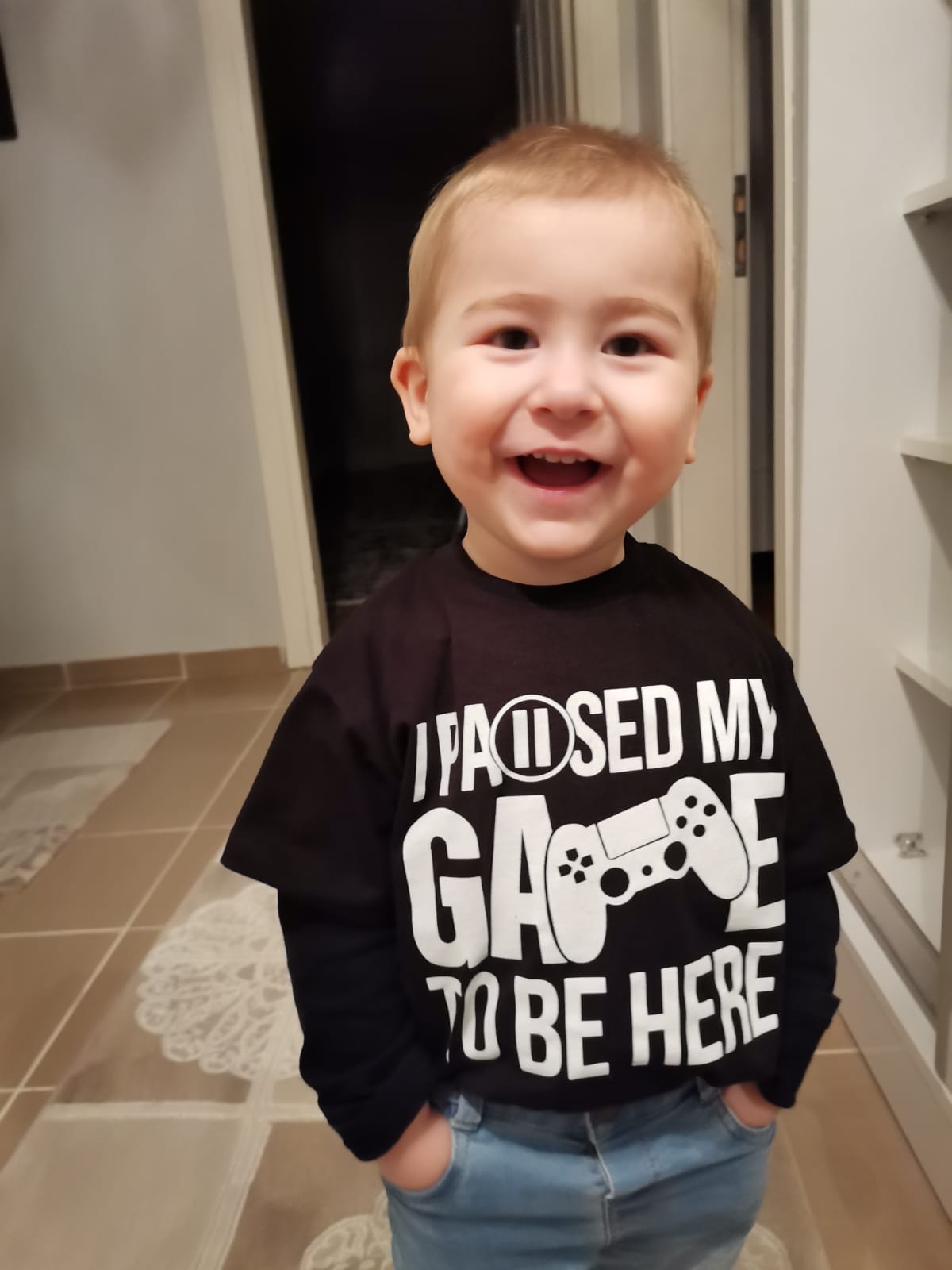 black I Paused My Game to Be Here Child gamer t-shirt