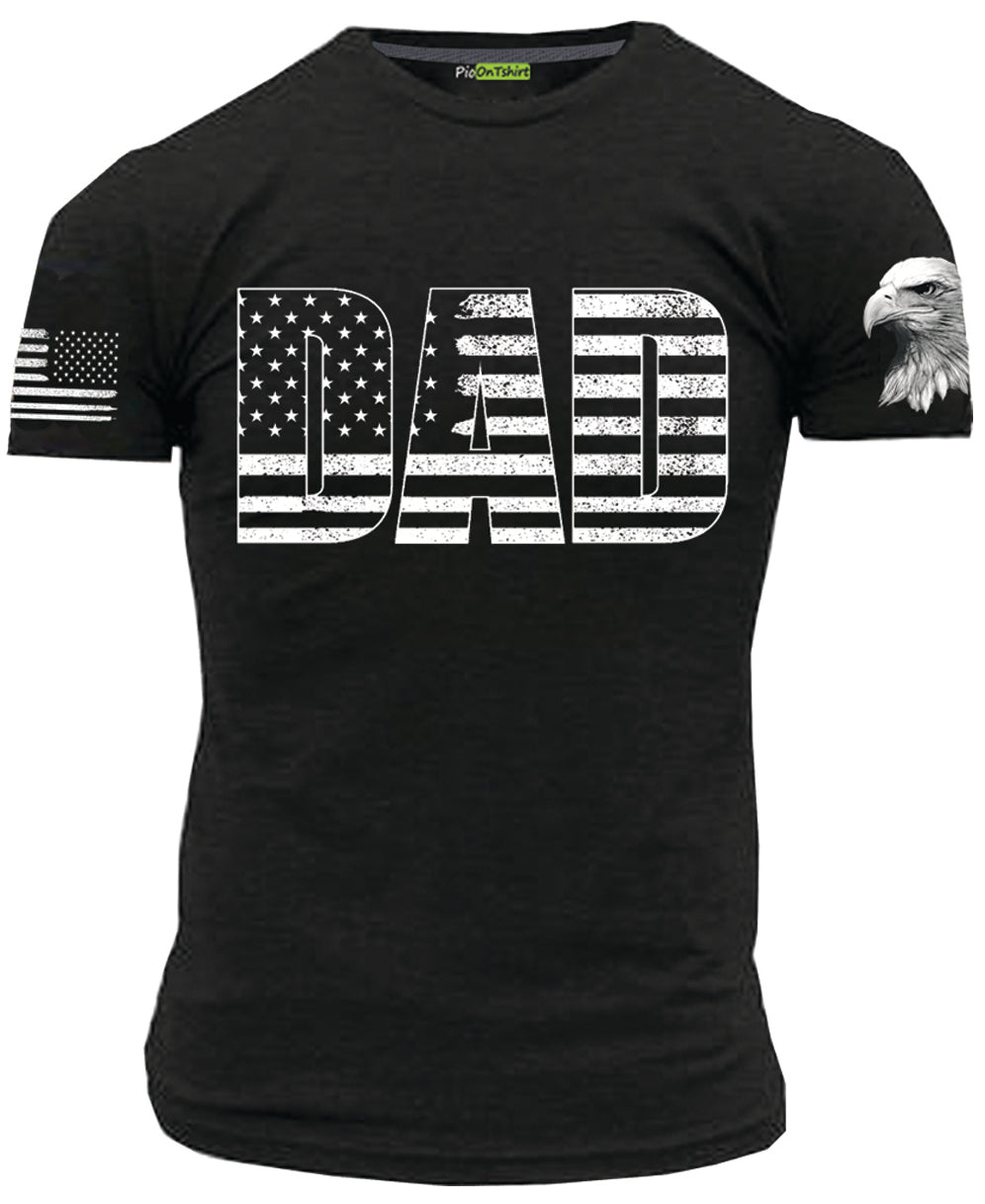 black Military Dad American flag and 3D eagle sleeve t-shirt