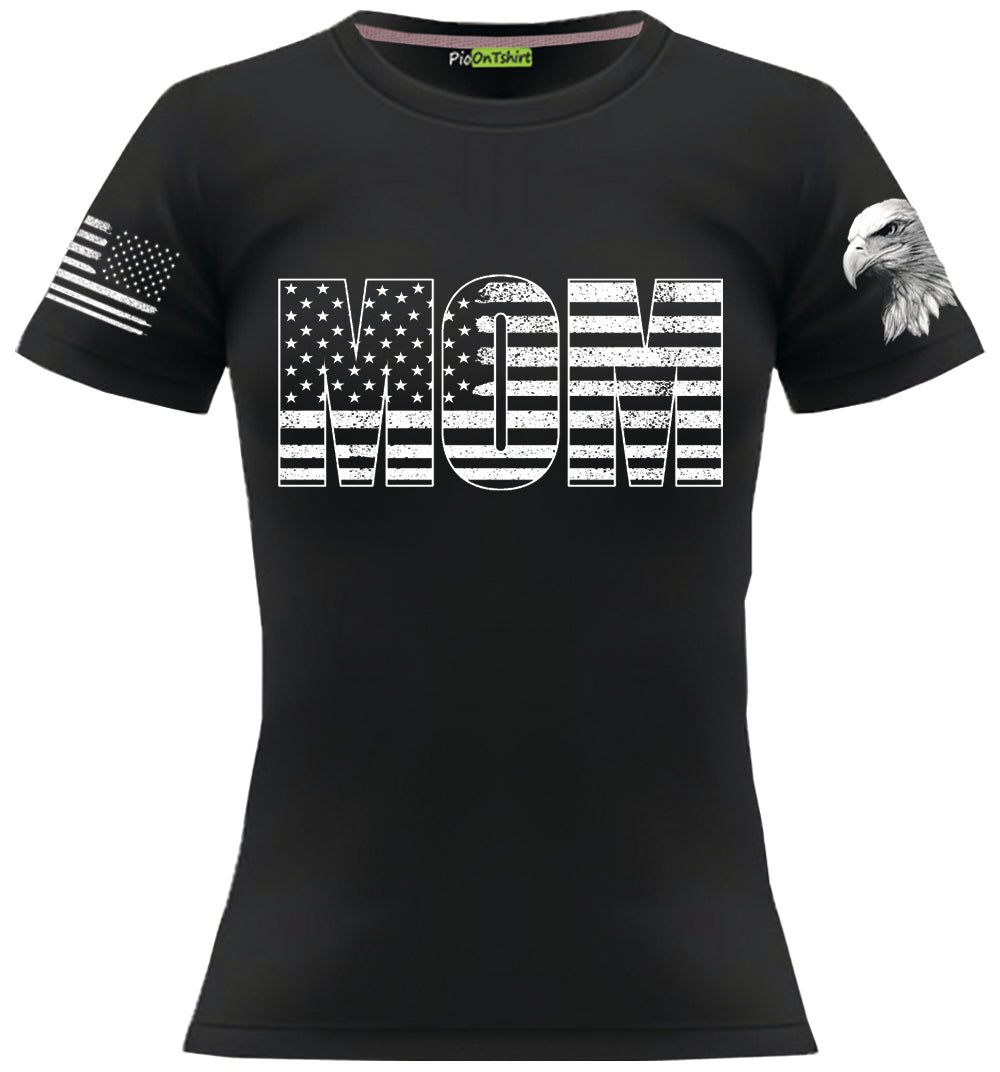 black Military Mom American flag and 3D eagle sleeve t-shirt 2