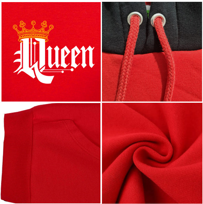 Matching King Queen Two-Tone 100% Combed Cotton Heavyweight Men's Hoodie — Red & Black Couple Pullover