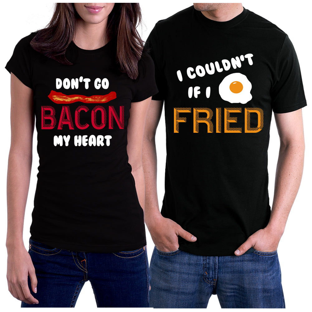matching shirts for couples set with funny bacon food graphics