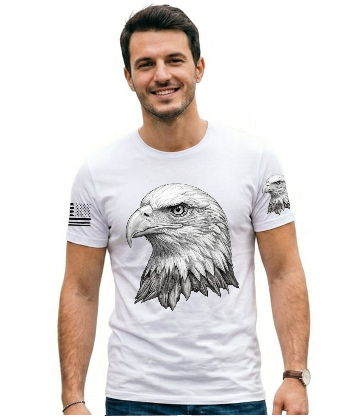 white American flag and 3D eagle t-shirt for men