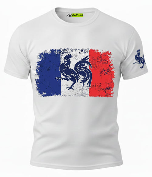 white France flag and vintage rooster graphic t-shirt for men 2