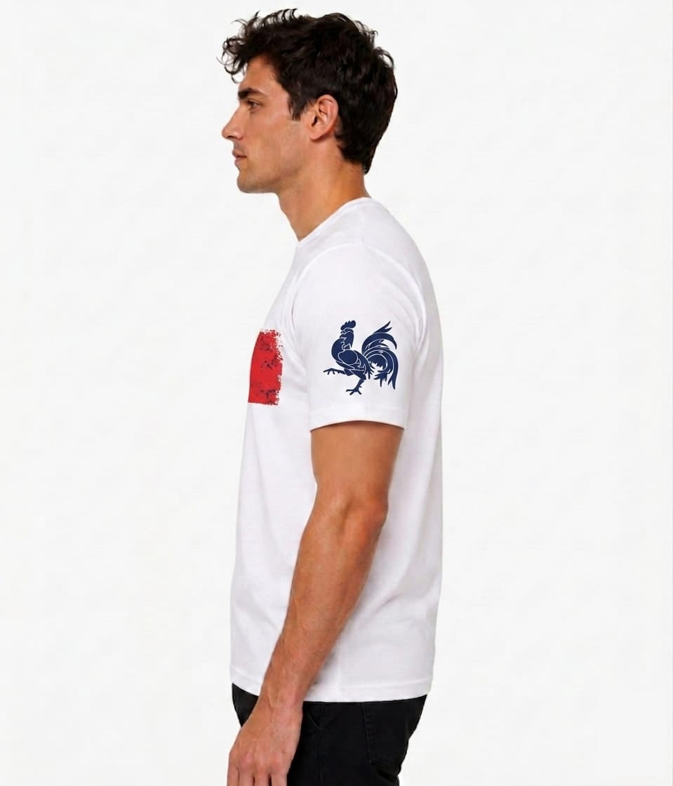 white France flag and vintage rooster graphic t-shirt for men 4